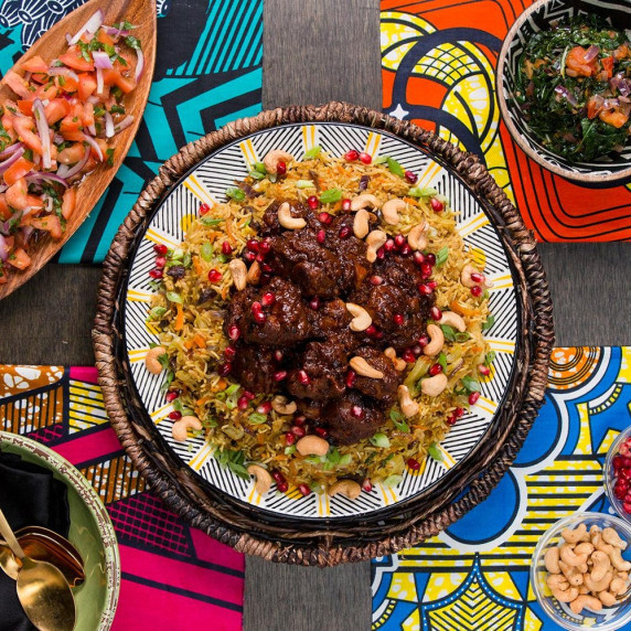 Wakandan Jeweled Vegetable Pilau with Berbere Braised Lamb