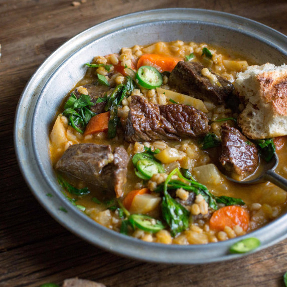 Beef Barley Soup with Lemon