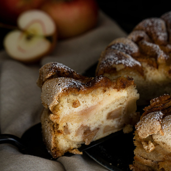 Close up of a piece of apple cake
