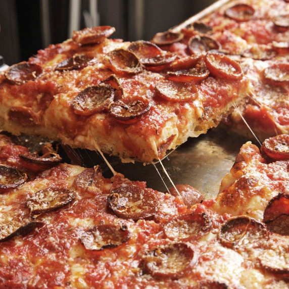 Sicilian Pizza with Pepperoni and Spicy Tomato Sauce