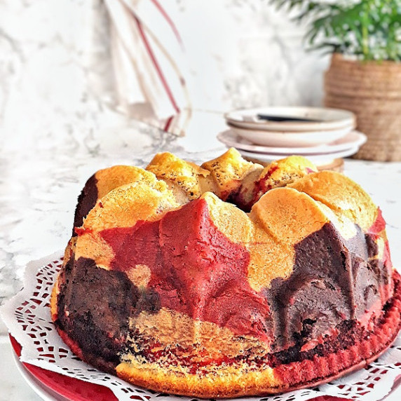 Red Velvet and Chocolate Marble Butter Cake. Best recipe with video step by step.