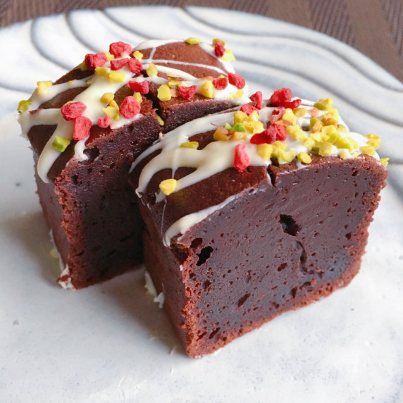A rich cake with lots of chocolate.