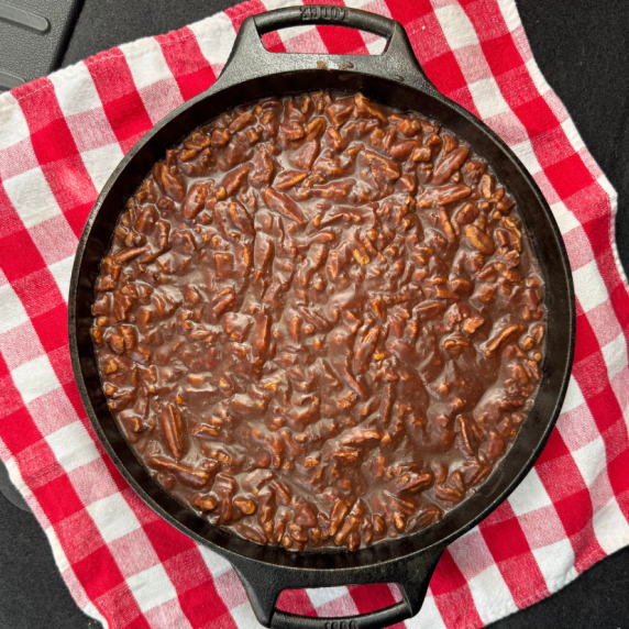 texas sheet cake brownies in cast iron skillet