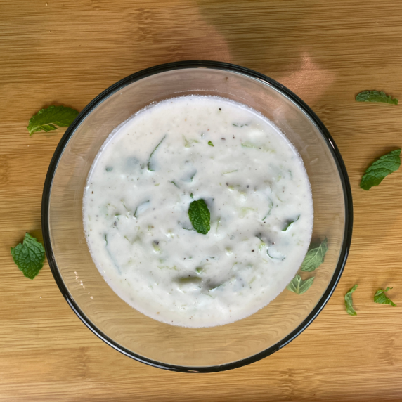 mint raita with cucumbers