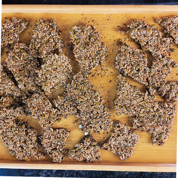 pumpkin seed brittle in a tray