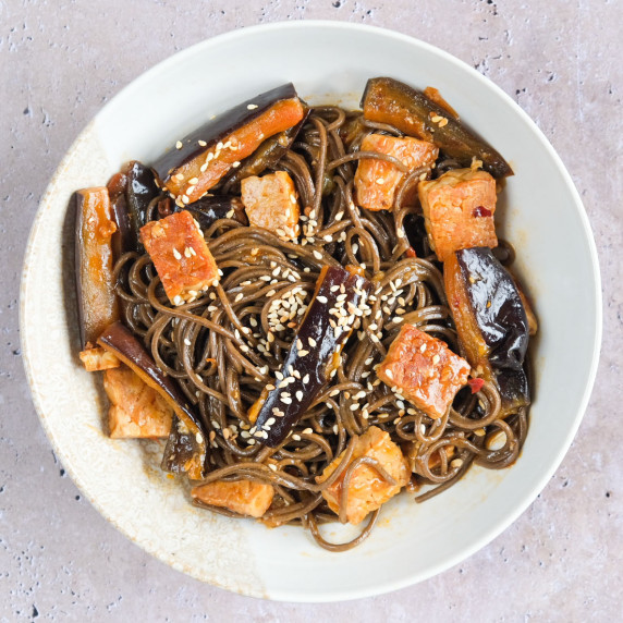 Easy aubergine stir fry on a plate