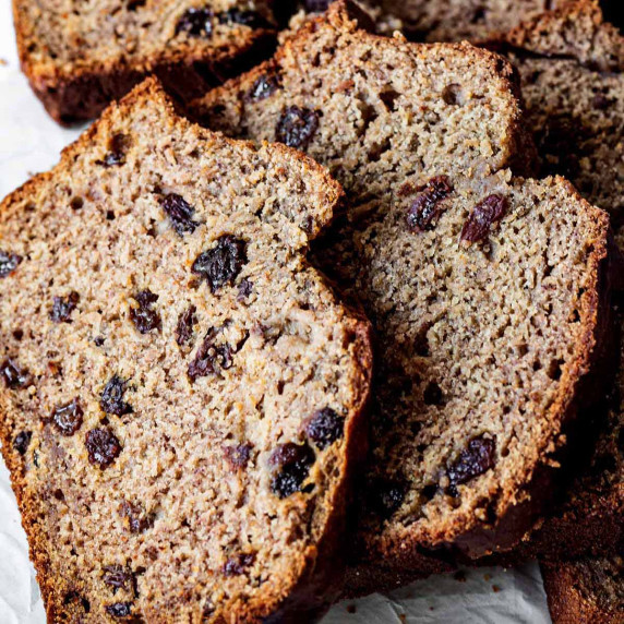 Slices of banana raisin bread