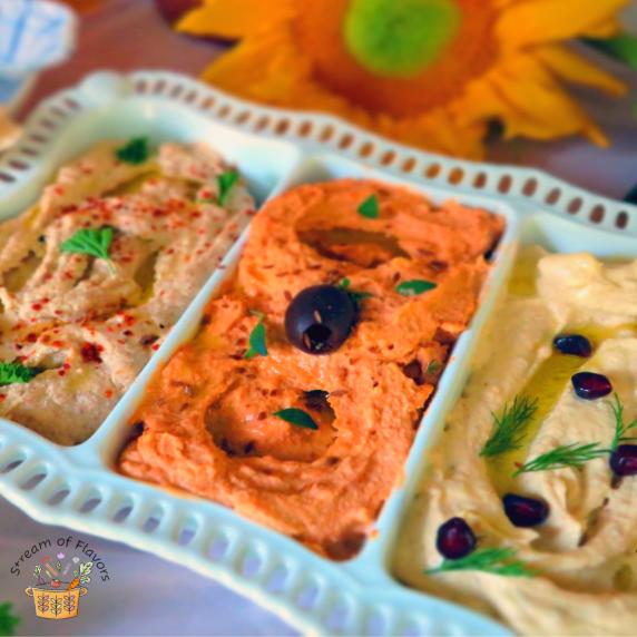 Best Hummus Flavors of squash, shishito chili, sundried tomato, roasted garlic, brown chickpea and w