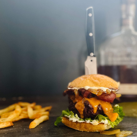 Bison Burgers with Apricot Bourbon Onions