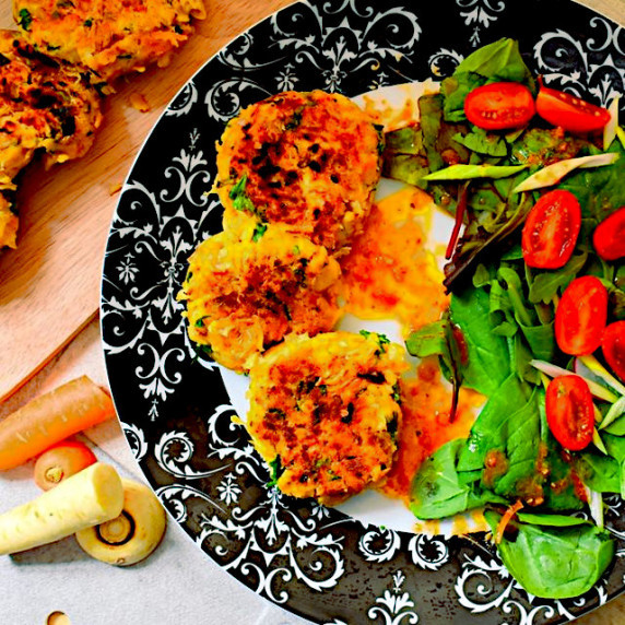 Vegetarian butter bean patties with green salad