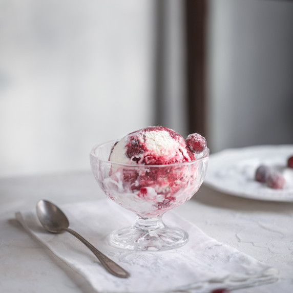 SCOOP OF CRANBERRY SWIRL ICE CREAM 