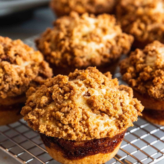 Coffee Cake Muffins on a cooling rack