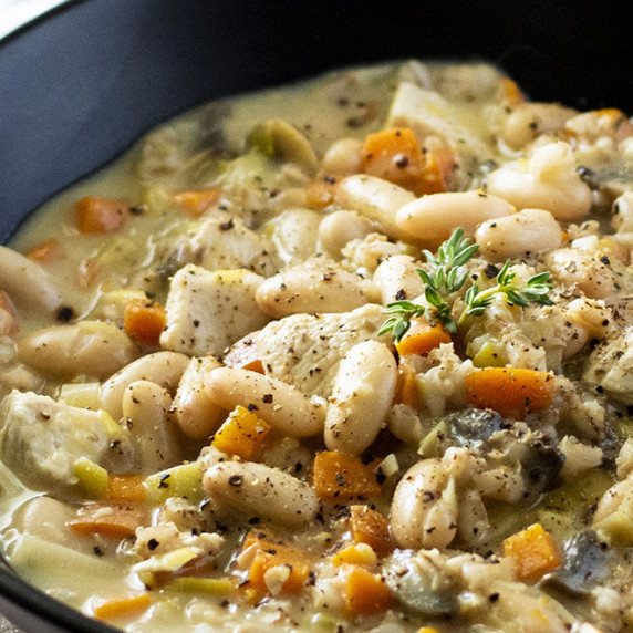 A bowl of Creamy Dijon Chicken Stew.