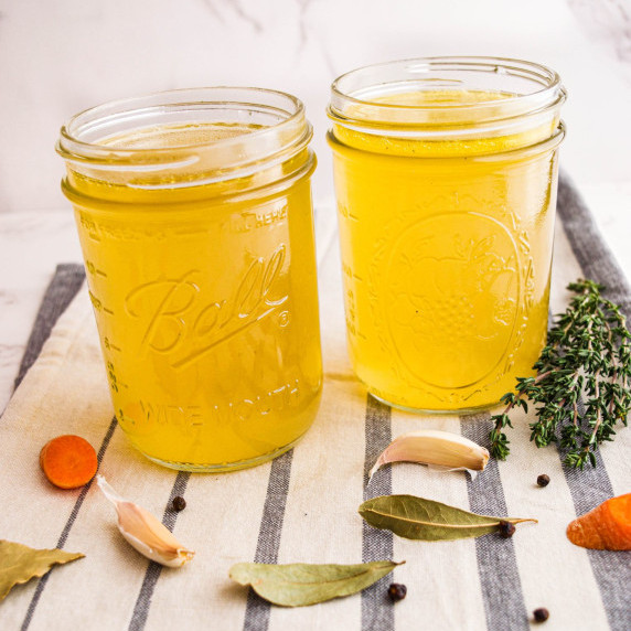Chicken stock in a mason jar