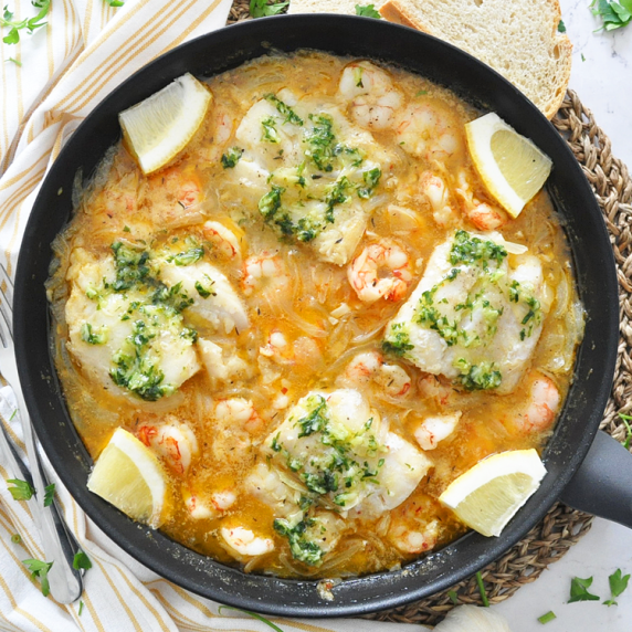 Spanish Cod and Shrimp Skillet