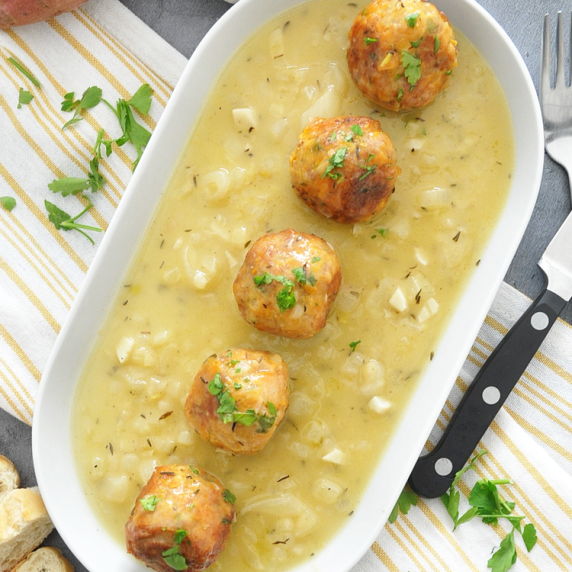 Sweet Potato “Meatballs” in Onion Sauce