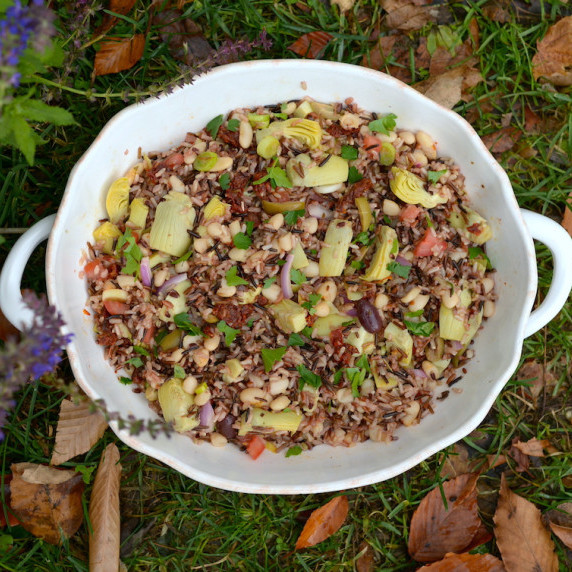rice in white bowl on the grass