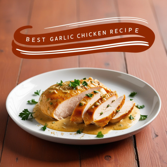 A mouthwatering, golden-brown keto garlic chicken dish is presented on a crisp white plate 