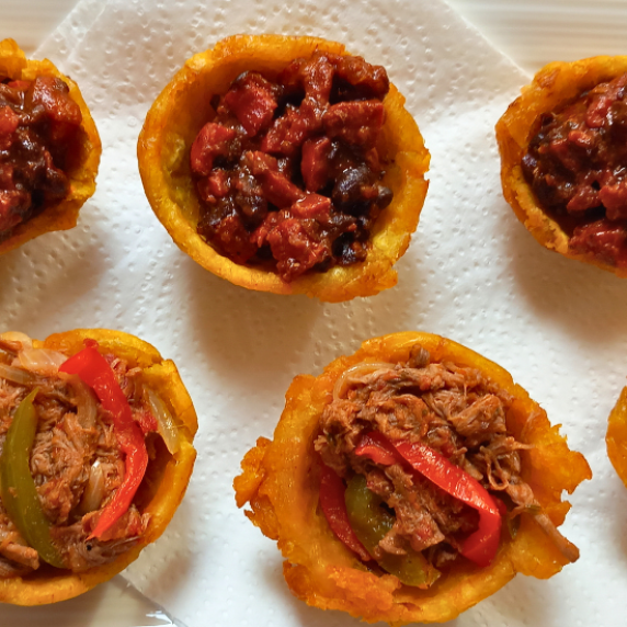 stuffed plantain cups (black bean & chorizo and ropa vieja)