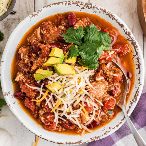 Bowl of Dutch Oven turkey chili.