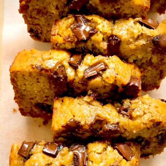 Chocolate Chip banana bread recipe slices.