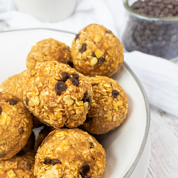 pumpkin protein balls in white bowl