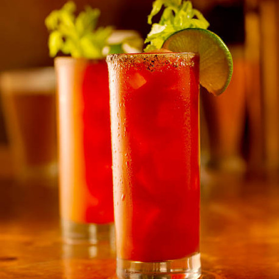 Bloody mary cocktail in tall glasses