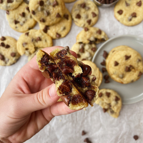 inside of mini chocolate chip cookies
