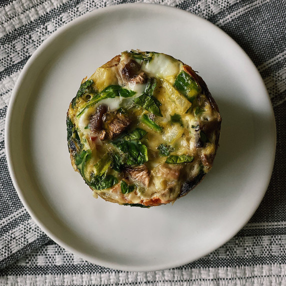 loaded egg bite on white plate