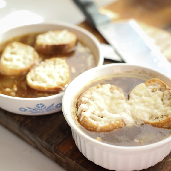 French onion soup in crocks