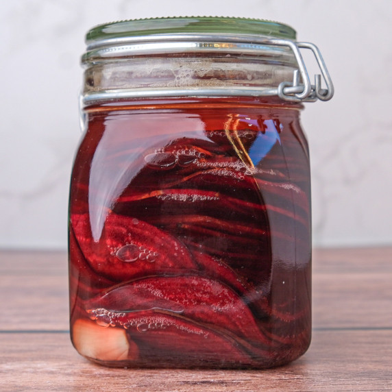 Fermented beets in a jar with a lid 