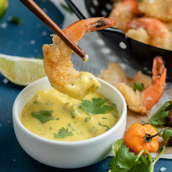fried shrimp dipped in mango habanero sauce
