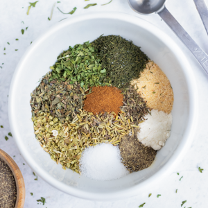 Homemade Greek Seasoning RECIPE in a white bowl.