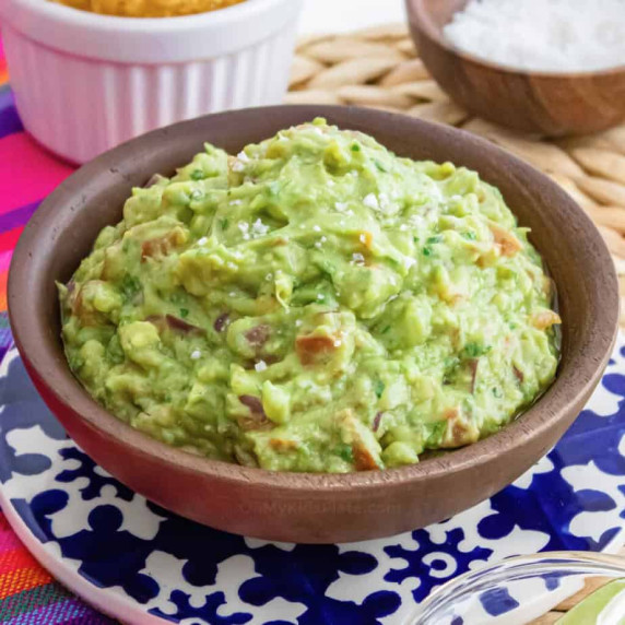 Guacamole close up in a bowl.