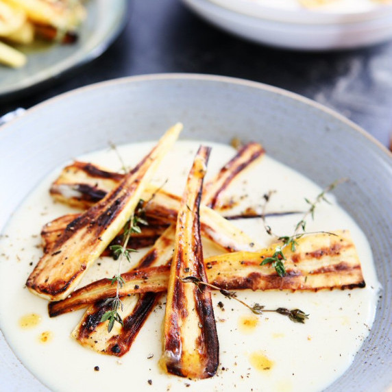 Honey Roasted Parsley Roots with Spiced Buttermilk