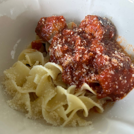 noodles and homemade pasta sauce with meat