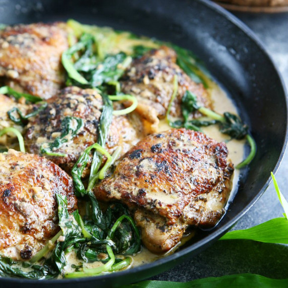 Creamy Chicken Thighs with Wild Garlic