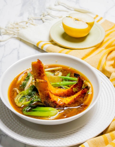 Shiitake Mushroom Miso Broth With Udon And Ginger Squash 