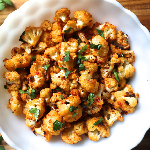 Harissa Roasted Cauliflower in a bowl.