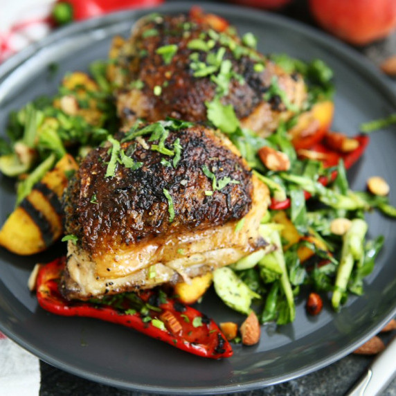 Mint and Coconut-stuffed Chicken with Grilled Peach Salad
