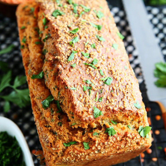 Savoury Red Lentil Bread with Labneh and Parsley