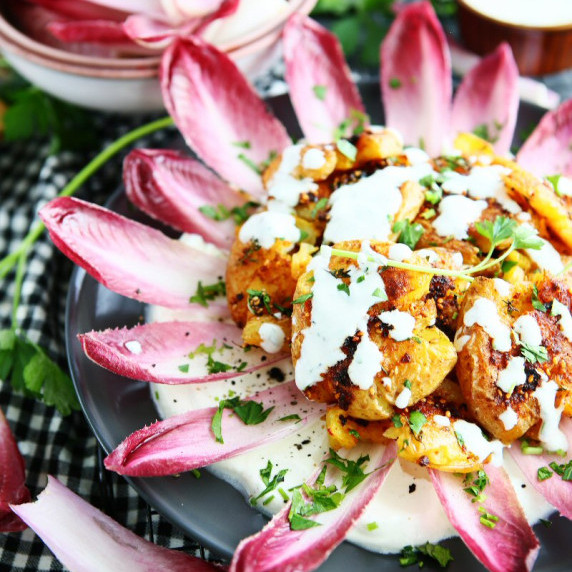 Crispy Smashed Potato and Red Belgian Endive Salad