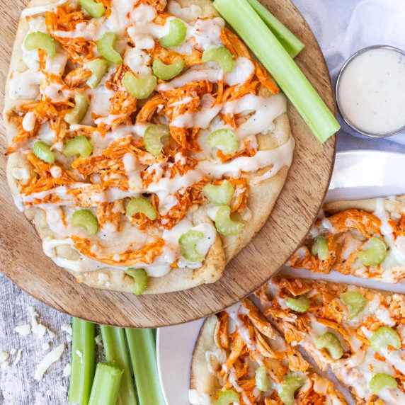 buffalo chicken flatbread with celery