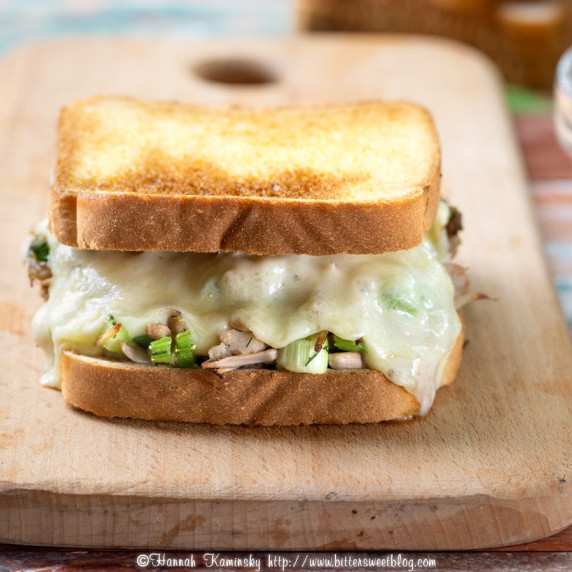 Toasted sandwich with melting cheese, all plant-based.