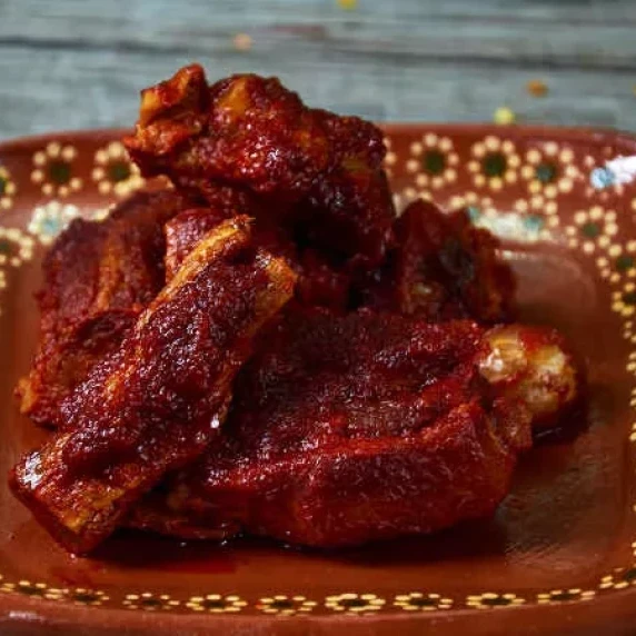 Mexican Pork Ribs Salsa Roja in a plate