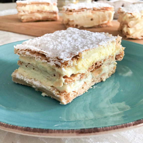Mille Feuille on a blue plate