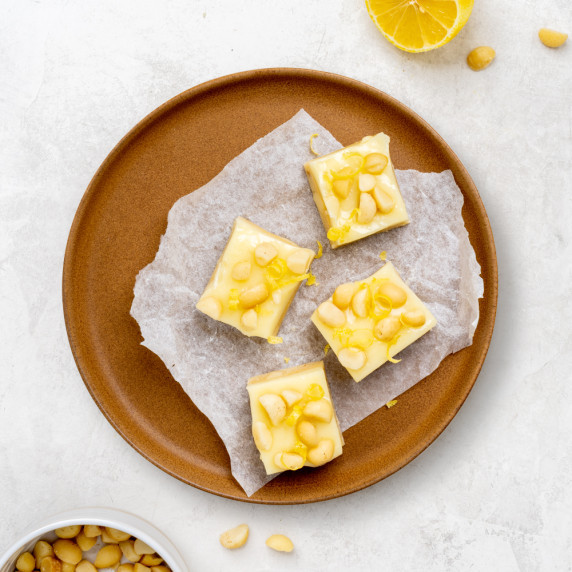 No-bake macadamia lemon and coconut slice