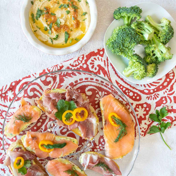 open faced sandwiches on buffet table