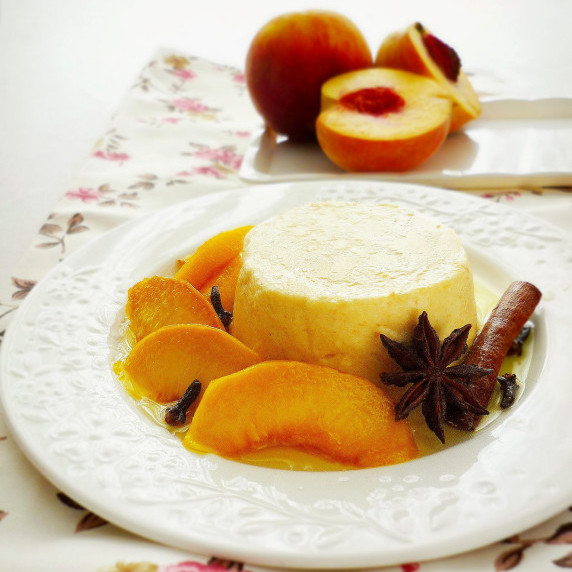 Peach Cheese Panna Cotta with spiced peach compote
