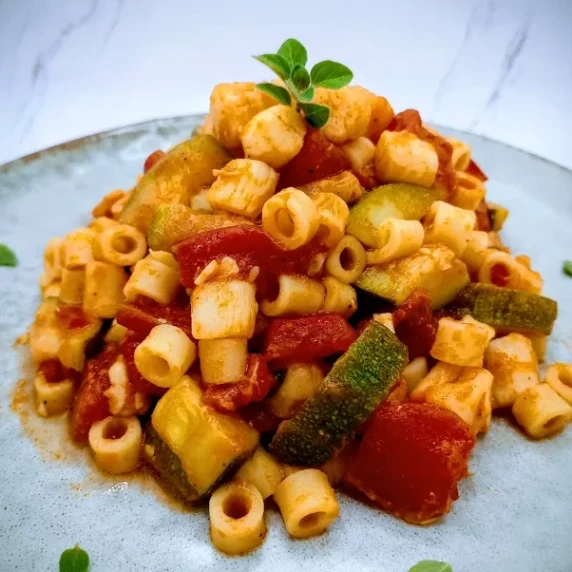 This scallop pasta with zucchini and tomatoes.